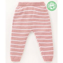 Babyhug 100% Organic Cotton Fleece Striped Lounge Pant - Pink