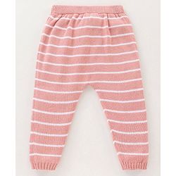 Babyhug 100% Organic Cotton Fleece Striped Lounge Pant - Pink