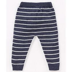 Babyhug 100% Organic Cotton Full Length Striped Fleece Pant - Navy