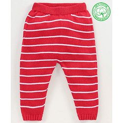 Babyhug 100% Organic Cotton Full Length Striped Sweater Knit Pant - Red