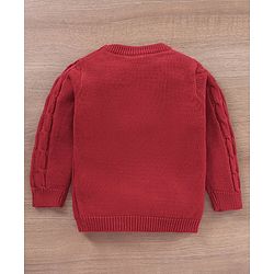 Babyhug 100% Organic Cotton Full Sleeves Cable Knit Sweater- Red