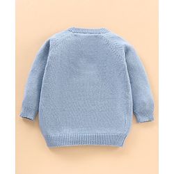 Babyhug 100% Organic Cotton Knit Full Sleeves Sweater Animal Face Design With Ear Applique- Blue
