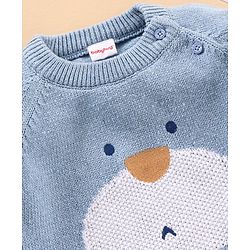 Babyhug 100% Organic Cotton Knit Full Sleeves Sweater Animal Face Design With Ear Applique- Blue