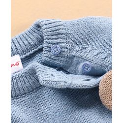 Babyhug 100% Organic Cotton Knit Full Sleeves Sweater Animal Face Design With Ear Applique- Blue