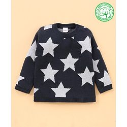 Babyhug 100% Organic Cotton Full Sleeves Sweater - Navy Grey