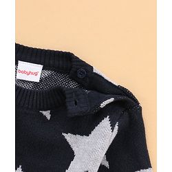 Babyhug 100% Organic Cotton Full Sleeves Sweater - Navy Grey