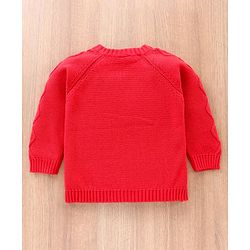 Babyhug 100% Organic Cotton Full Sleeves Cable Knit Sweater - Red