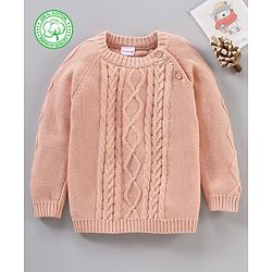 Babyhug Cotton Knit Full Sleeves Cable Knit Sweater - Pink