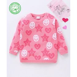Babyhug 100% Organic Cotton Full Sleeves Pullovers Smily Design - Pink