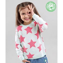 Babyhug 100% Organic Cotton Full Sleeves Pullovers Sweater Star Design - Bay