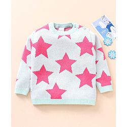 Babyhug 100% Organic Cotton Full Sleeves Pullovers Sweater Star Design - Bay