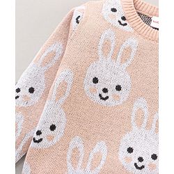 Babyhug 100% Organic Cotton Full Sleeves Pullover Sweater Bunny Design - Pink