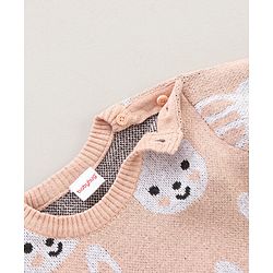 Babyhug 100% Organic Cotton Full Sleeves Pullover Sweater Bunny Design - Pink