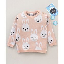 Babyhug 100% Organic Cotton Full Sleeves Pullover Sweater Bunny Design - Pink