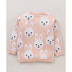 Babyhug 100% Organic Cotton Full Sleeves Pullover Sweater Bunny Design - Pink