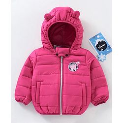 Babyhug Full Sleeve Nylon Qulited Hooded Jacket - Fushia