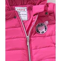 Babyhug Full Sleeve Nylon Qulited Hooded Jacket - Fushia