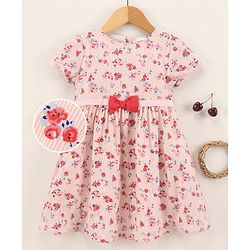 Babyhug Cotton Short Sleeves One-Piece Frock Floral Print - Pink