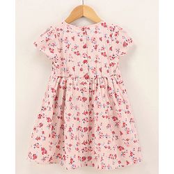 Babyhug Cotton Short Sleeves One-Piece Frock Floral Print - Pink