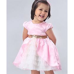Babyhug Cap Sleeves Soft Satin and Mesh Party Wear Frock - Baby Pink