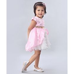 Babyhug Cap Sleeves Soft Satin and Mesh Party Wear Frock - Baby Pink