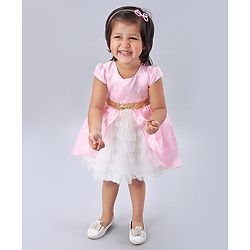 Babyhug Cap Sleeves Soft Satin and Mesh Party Wear Frock - Baby Pink
