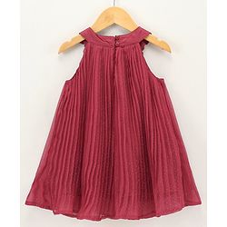 Babyhug Sleeveless Pleated Party Wear Frock with Corsage - Red