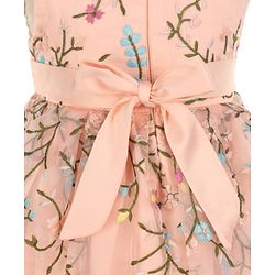 Babyhug Sleeveless Floral Embroidery Party Frock - Peach