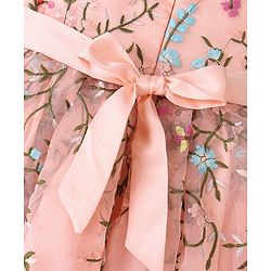 Babyhug Sleeveless Floral Embroidery Party Frock - Peach