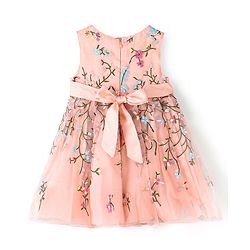 Babyhug Sleeveless Floral Embroidery Party Frock - Peach