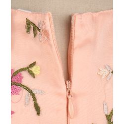 Babyhug Sleeveless Floral Embroidery Party Frock - Peach