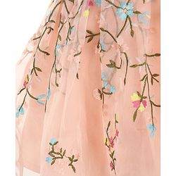 Babyhug Sleeveless Floral Embroidery Party Frock - Peach
