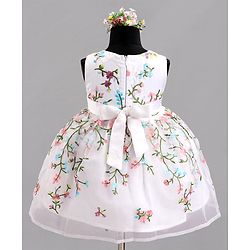 Babyhug Sleeveless Floral Embroidered Party Frock - Offwhite