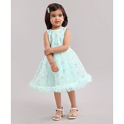 Babyhug Sleeveless Party Wear Frock with Corsage & Foil Print - Mint