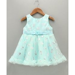 Babyhug Sleeveless Party Wear Frock with Corsage & Foil Print - Mint