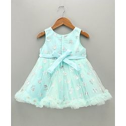 Babyhug Sleeveless Party Wear Frock with Corsage & Foil Print - Mint