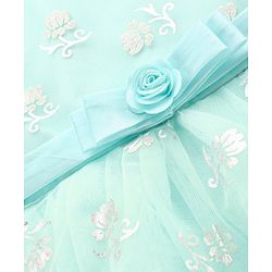 Babyhug Sleeveless Party Wear Frock with Corsage & Foil Print - Mint