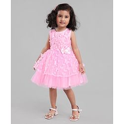Babyhug Sleeveless Party Wear Tutu Frock with Butterfly & Bow Applique - Light Pink