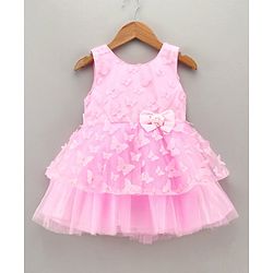 Babyhug Sleeveless Party Wear Tutu Frock with Butterfly & Bow Applique - Light Pink