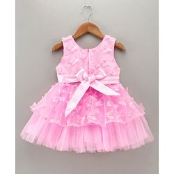 Babyhug Sleeveless Party Wear Tutu Frock with Butterfly & Bow Applique - Light Pink