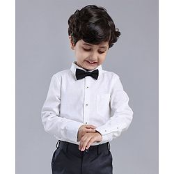 Babyhug Cotton Woven Full Sleeves Solid Shirt With Attached Bow  - White
