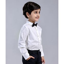 Babyhug Cotton Woven Full Sleeves Solid Shirt With Attached Bow  - White