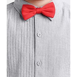 Babyhug Full Sleeves Striped Shirt & Trouser With Bow - Grey & Navy