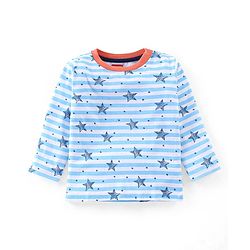 Babyhug Full Sleeves Night Suit Stripes & Star Print - White