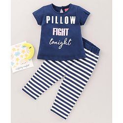Babyhug Cotton Half Sleeves Night Suit Text Print - Blue