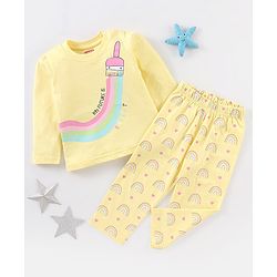 Babyhug Cotton Knit Full Sleeves Night Suit Rainbow Print - Yellow