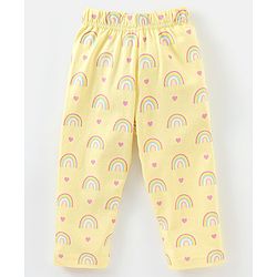 Babyhug Cotton Knit Full Sleeves Night Suit Rainbow Print - Yellow