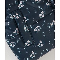 Babyhug Sleeveless Hooded Jacket Floral Print- Navy Blue