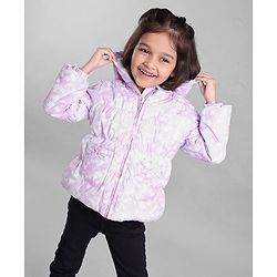 Babyhug Full Sleeves Hooded Padded Winter Jacket Hearts Print - Purple