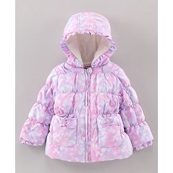Babyhug Full Sleeves Hooded Padded Winter Jacket Hearts Print - Purple